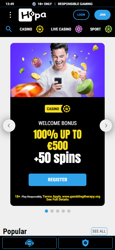 Hopa Casino Mobile screenshot